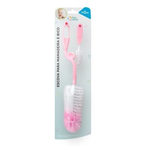 Escova para Mamadeira e Bico Rosa Linha Baby Pais & Filhos