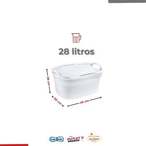 Cesto de Roupas c/ Tampa p/ Lavandeira e Banheiro 28 litros
